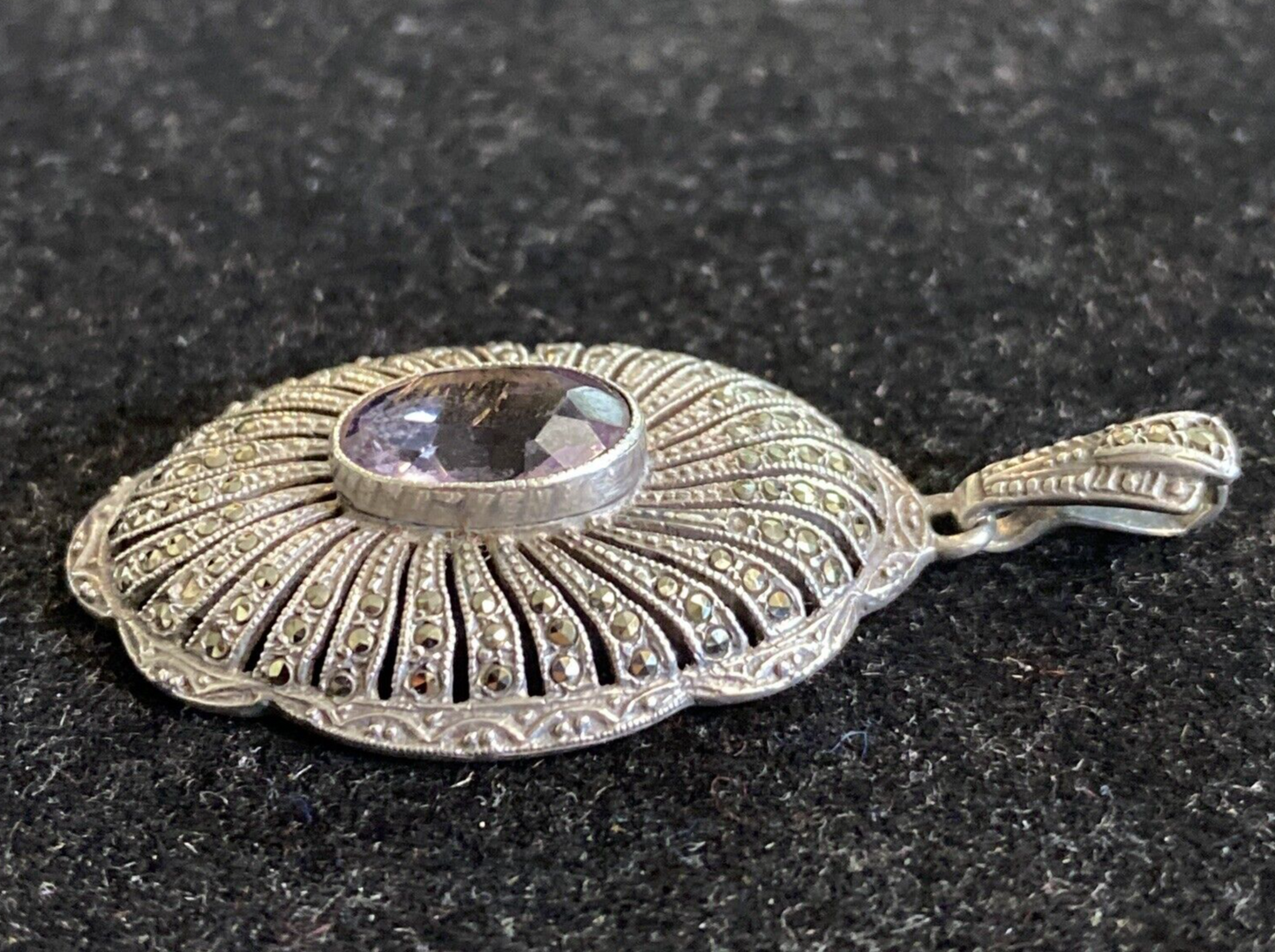 Victorian Sterling Silver & Amethyst Pendant 19th. Century 5.1g JM3