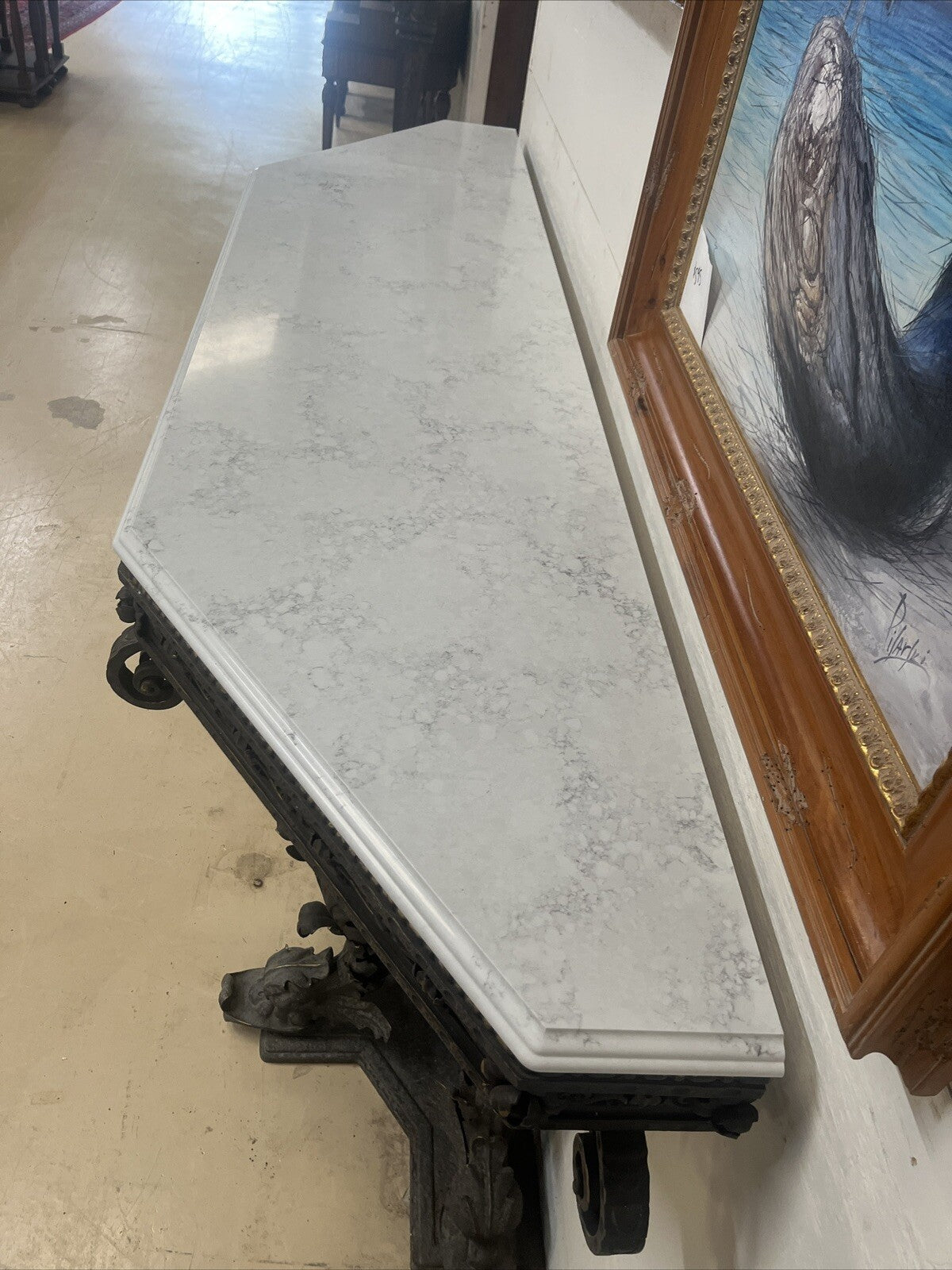 ANTIQUE ITALIAN VENETIAN WROUGHT IRON CONSOLE SIDEBOARD W/ WHITE QUARTZ TOP 105”