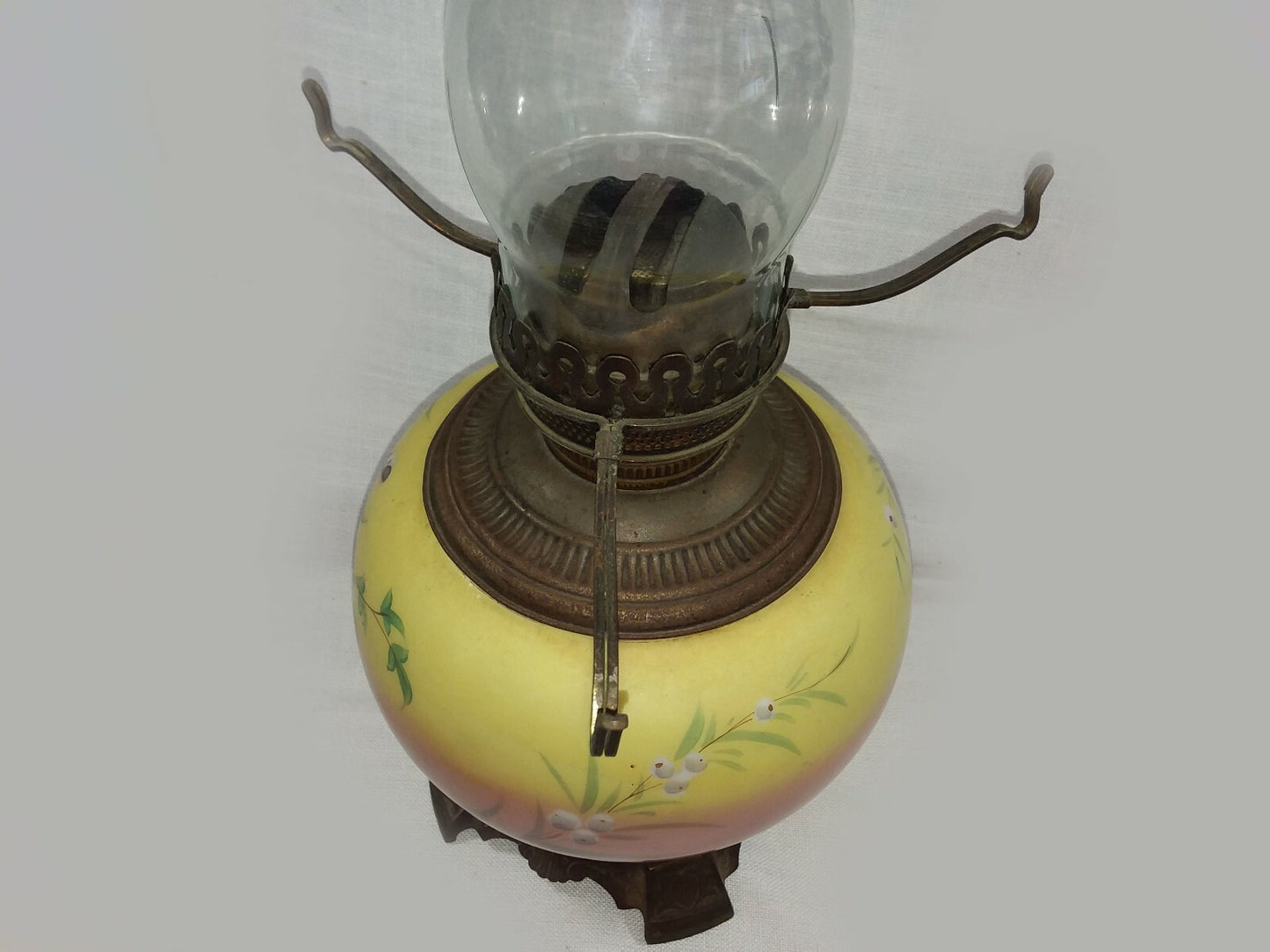 Gone with the Wind Style Antique Oil Lamp Handpainted Pink Orange Yellow Floral