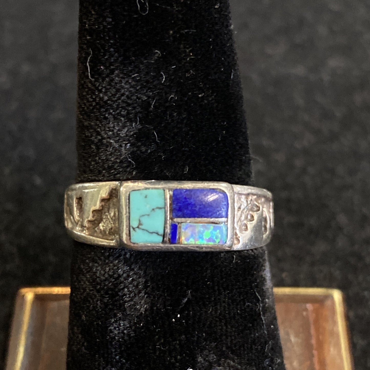 Sterling Silver Lapis, Turquoise, & Created Opal Ring SZ 7.75 4.1g JM19
