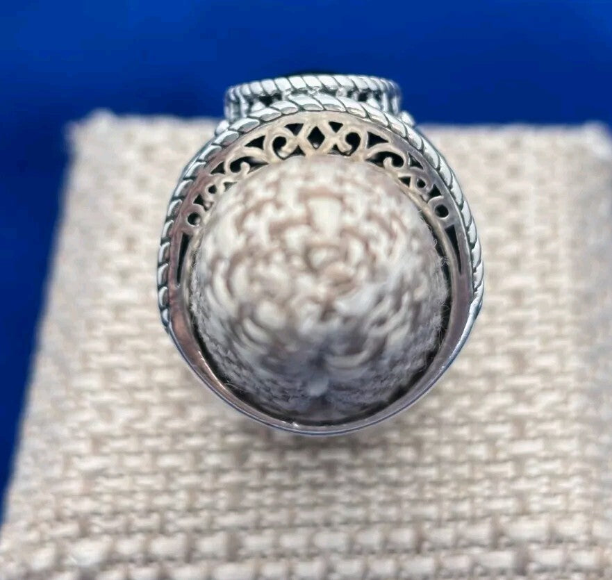 Sterling Silver 925 Black Onyx Geometric Pattern Ring Sz 8 8.2g     Thailand