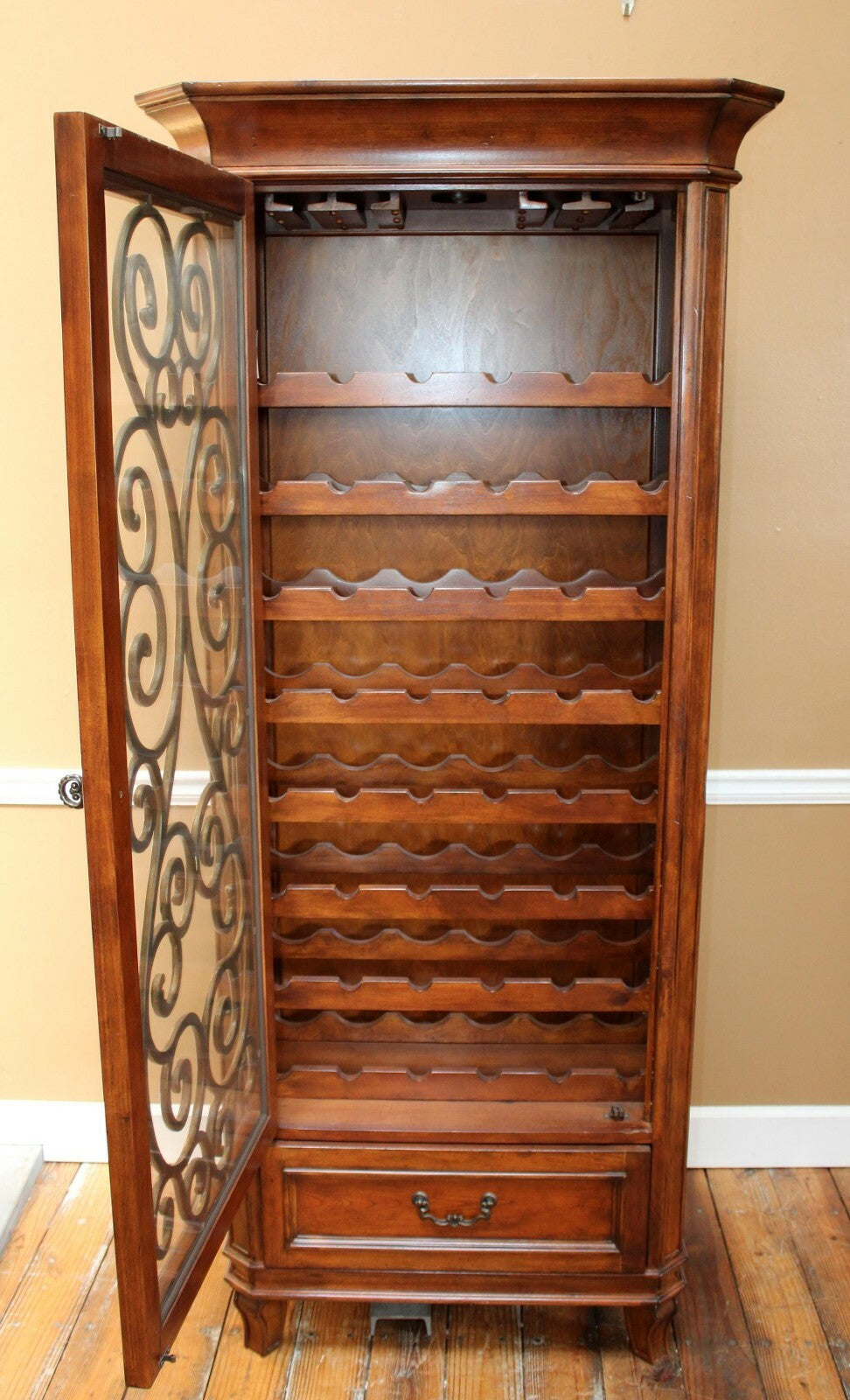 Liberty Cotswold Manor MSRP $1900 Wine Rack Cabinet Mahogany Scrolled Iron Door