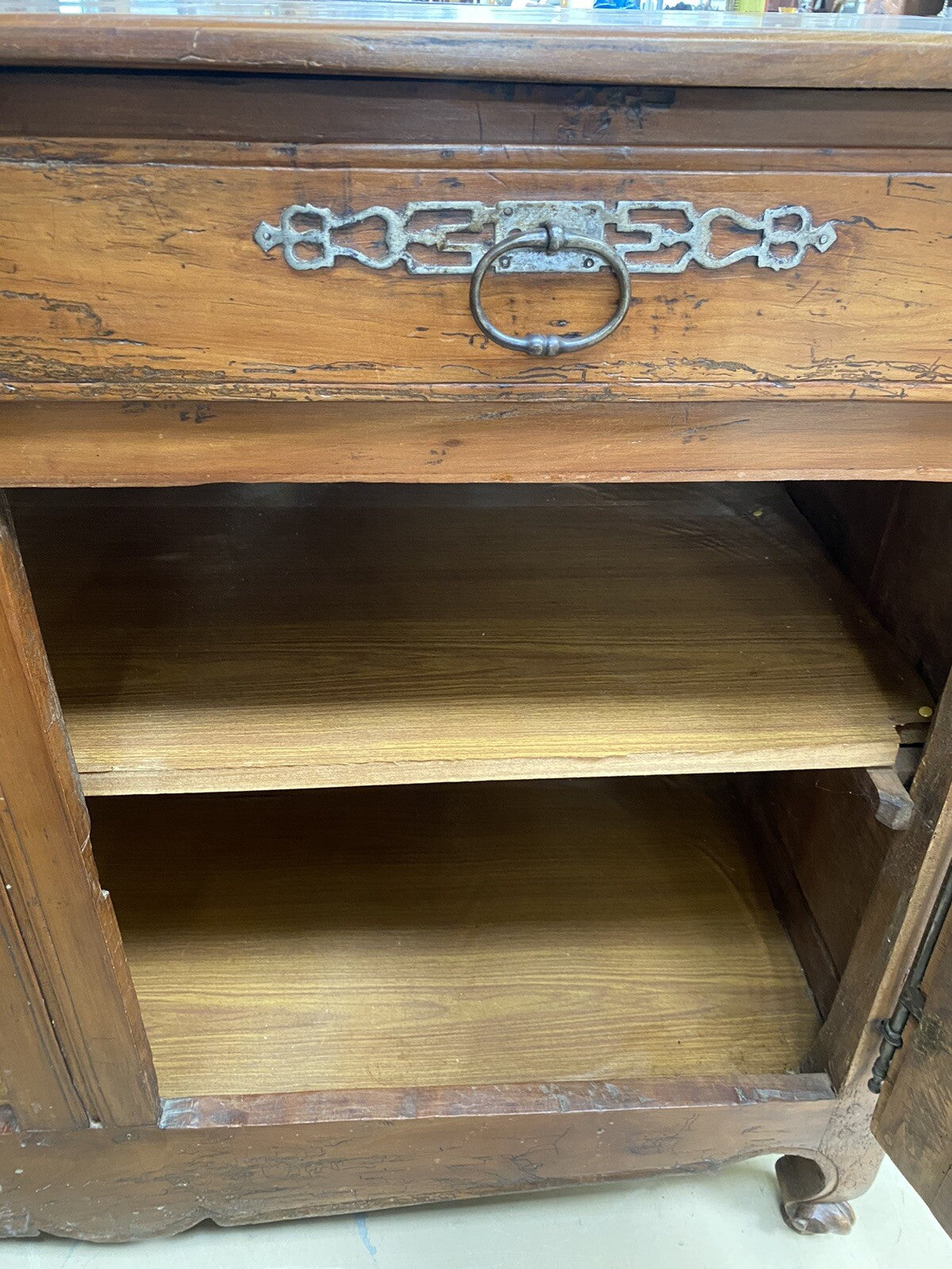 Antique French Farmhouse Louis XV Carved Cherry Chest Sideboard Commode 19C A6