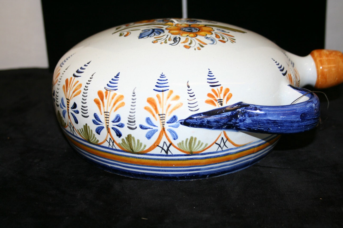 Vtg Spanish Majolica Wine Water Canteen Pilgrim Flask Pitcher Talavera