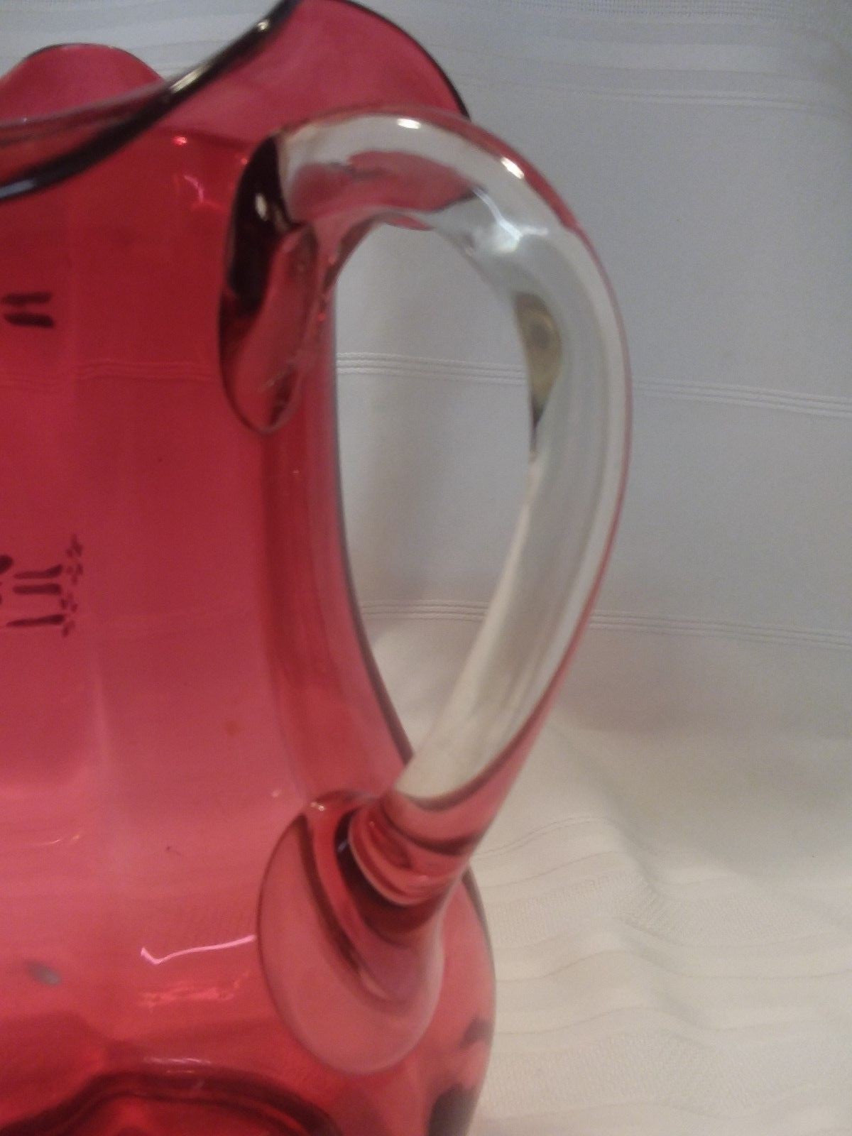 Antique Victorian  Cranberry Glass 9.5" Pitcher  Enameled w Yellow Tulip 100+yrs