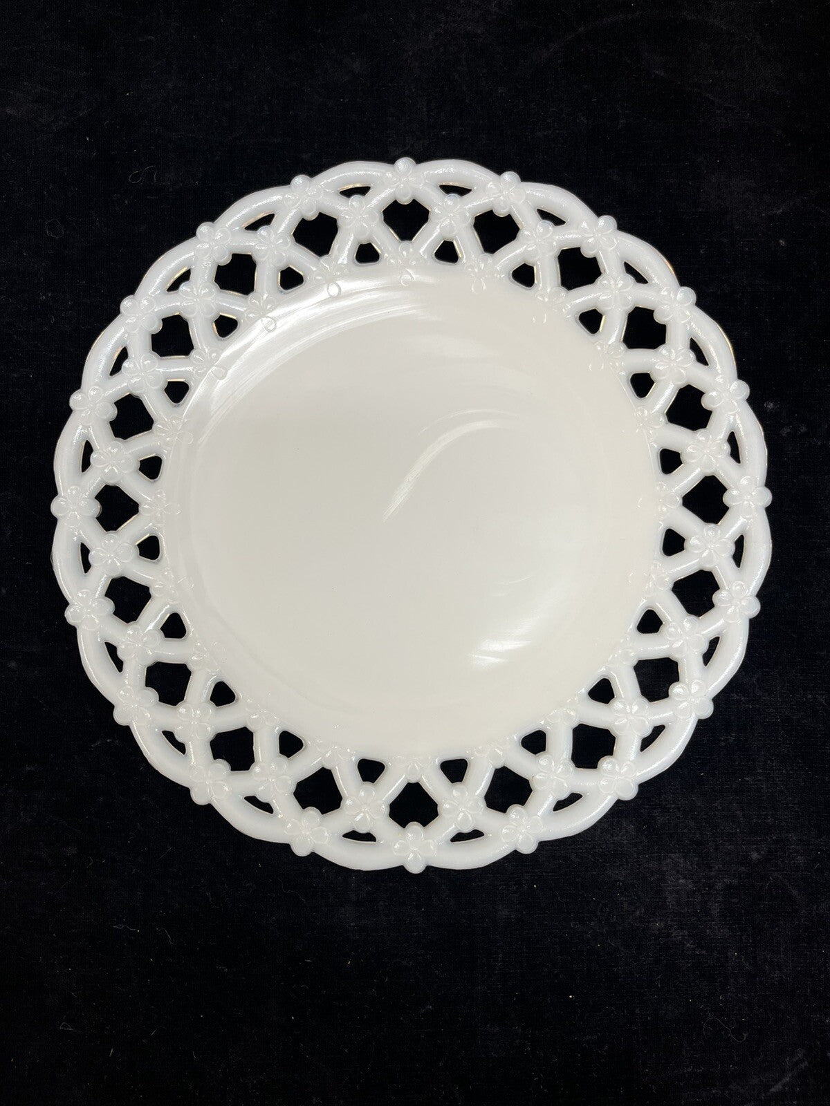Westmoreland Milk Glass Lace  Edge 8 1/4" Set of 3 Plates Forget Me Not Flowers
