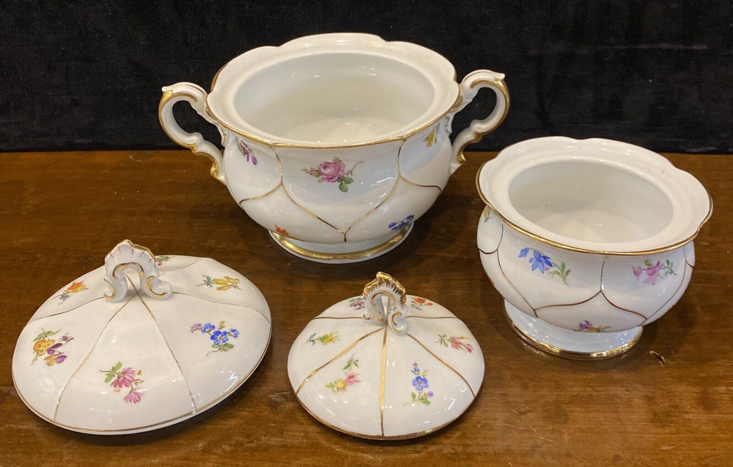 Meissen “Strewn Flower” Teapot Creamer Sugar Coffee & Tea Service Set of 7