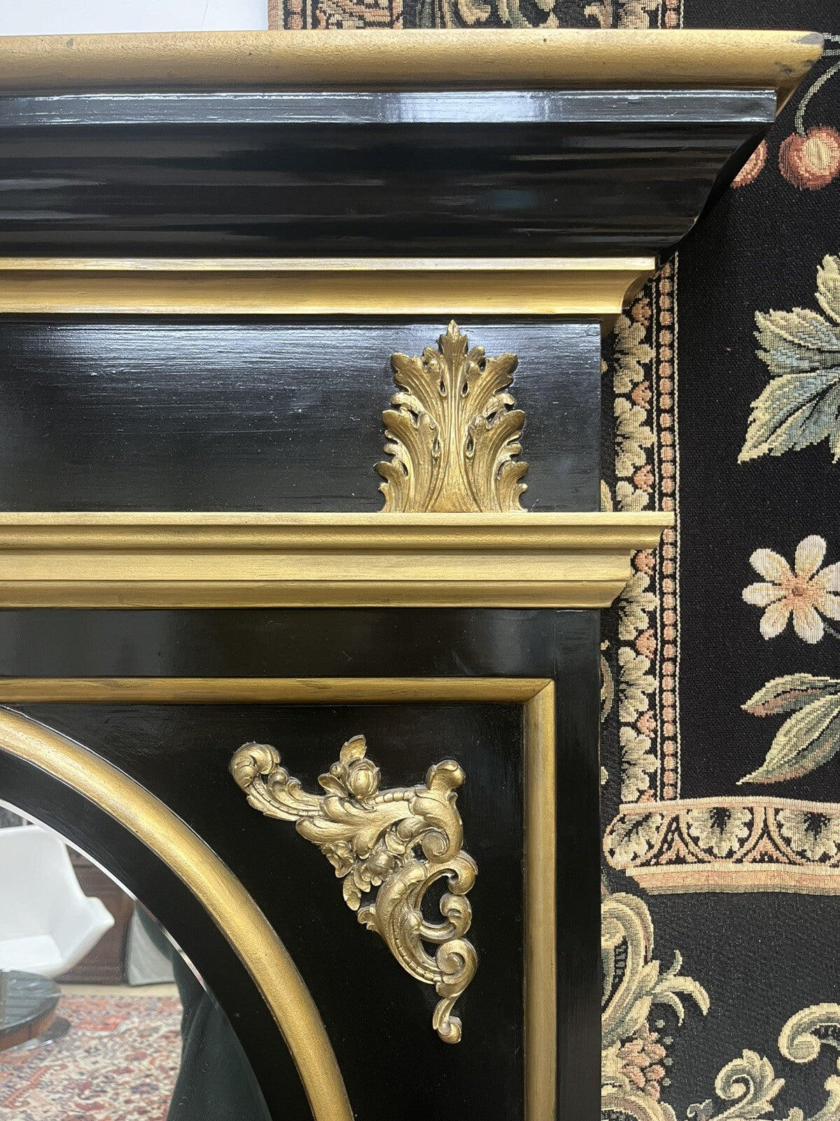 Tall Black & Gold Napoleon III Style Pier Mirror 79.5” Tall FS9