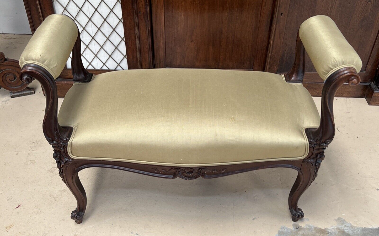 Antique French  Louis XVI Carved Wood Window Bench