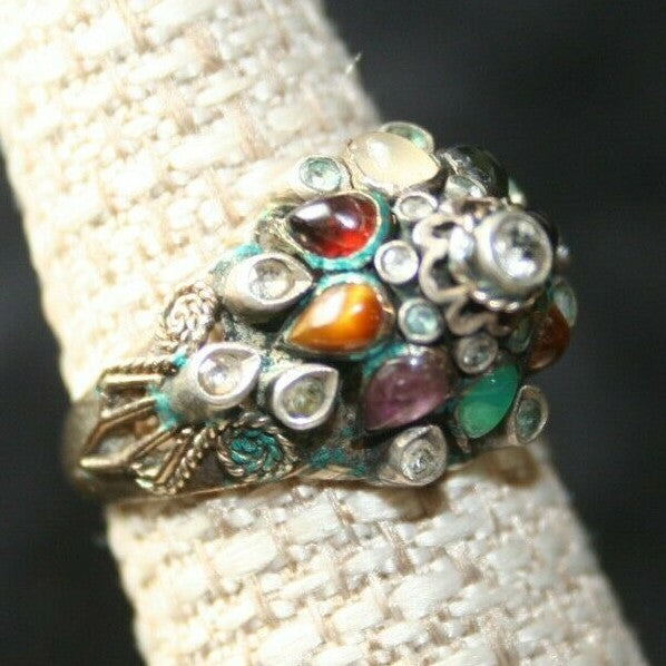 Vtg 1940's 14k Yellow gold Multi-Stone Dome Temple Cocktail Ring 4.3 g SZ 6.5