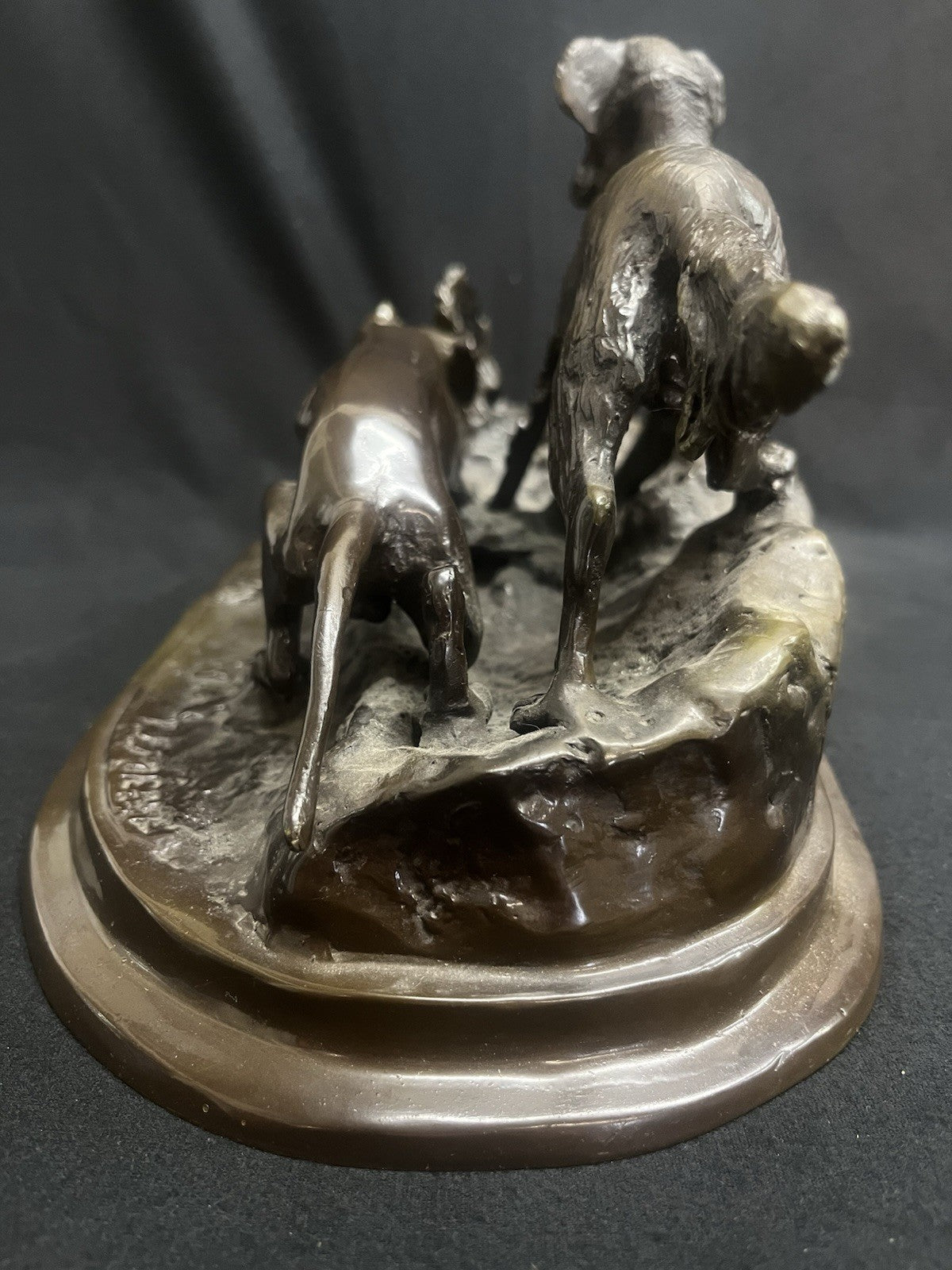 Signed Pierre-Jules PJ Mêne Bronze Hunting Hounds Dogs Duck Sculpture 16" PB10