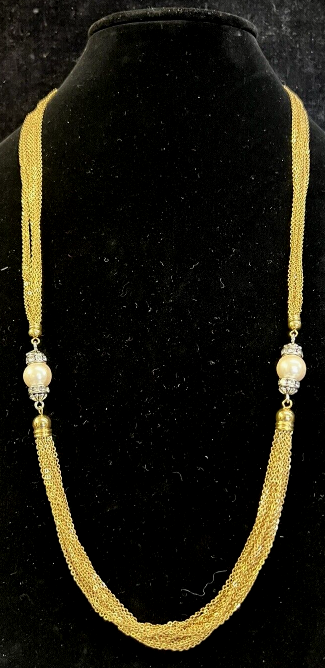Vintage Necklace, Multi Strand, Faux Pearls with Rhinestones, PARK LANE
