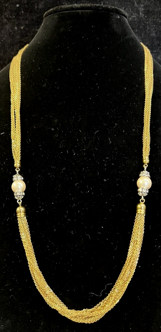 Vintage Necklace, Multi Strand, Faux Pearls with Rhinestones, PARK LANE