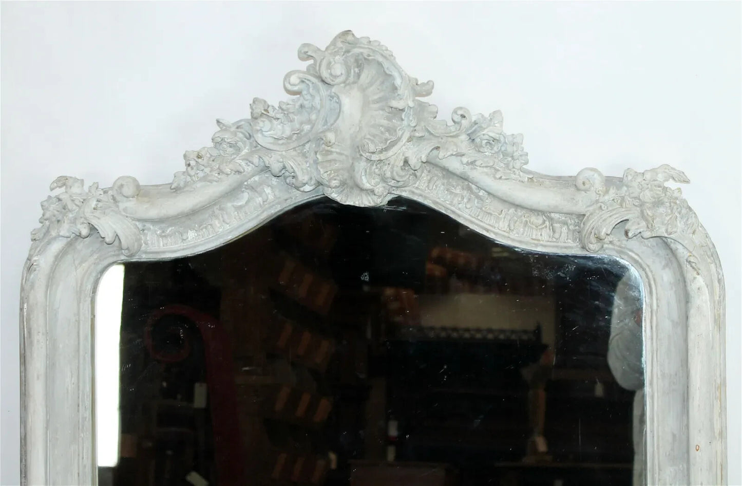 Painted Antique French Louis XV Rococo Style Floor Entryway Mirror 58" x 35"