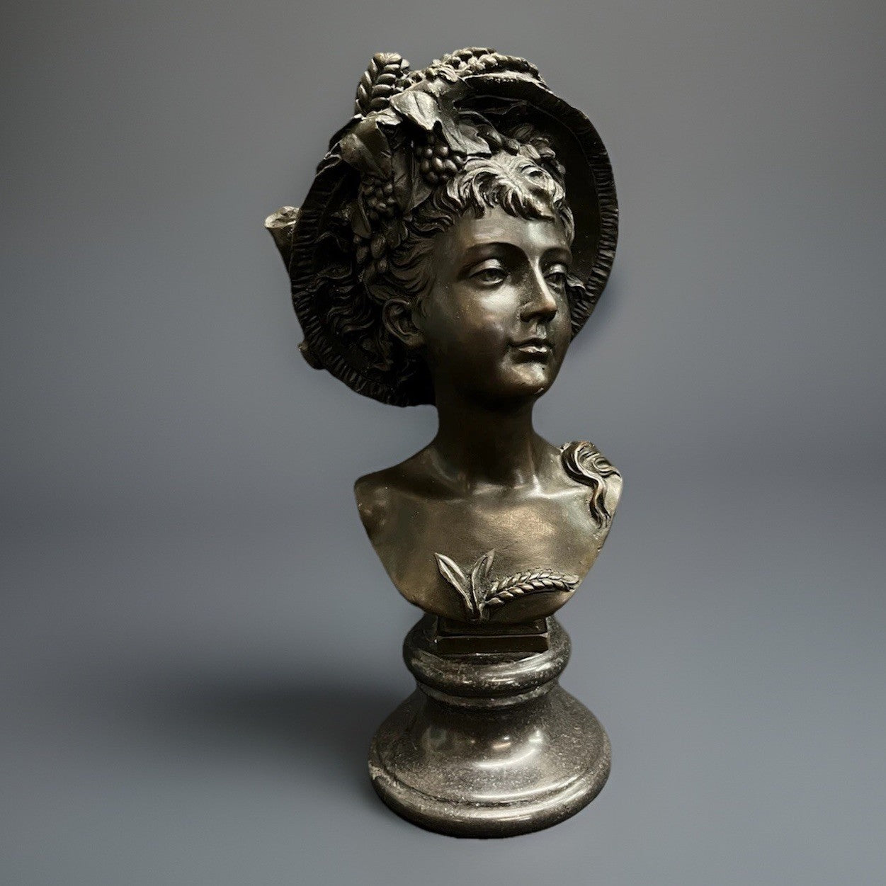 A. Carrier Belleuse European Bronze Bust on Marble Base Victorian Woman