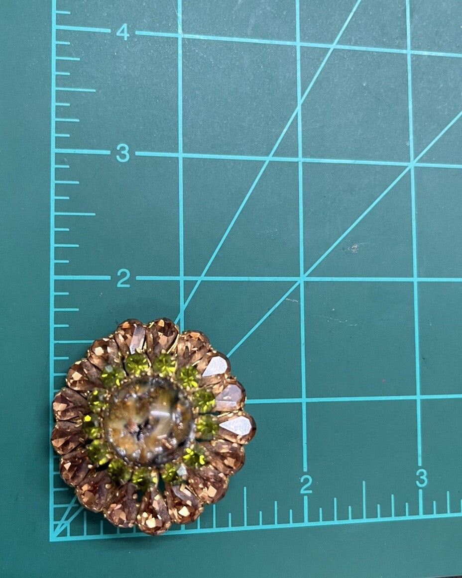 AUSTRIA Amazing  Rhinestone Vintage Dome Pin Topaz and Lime Green