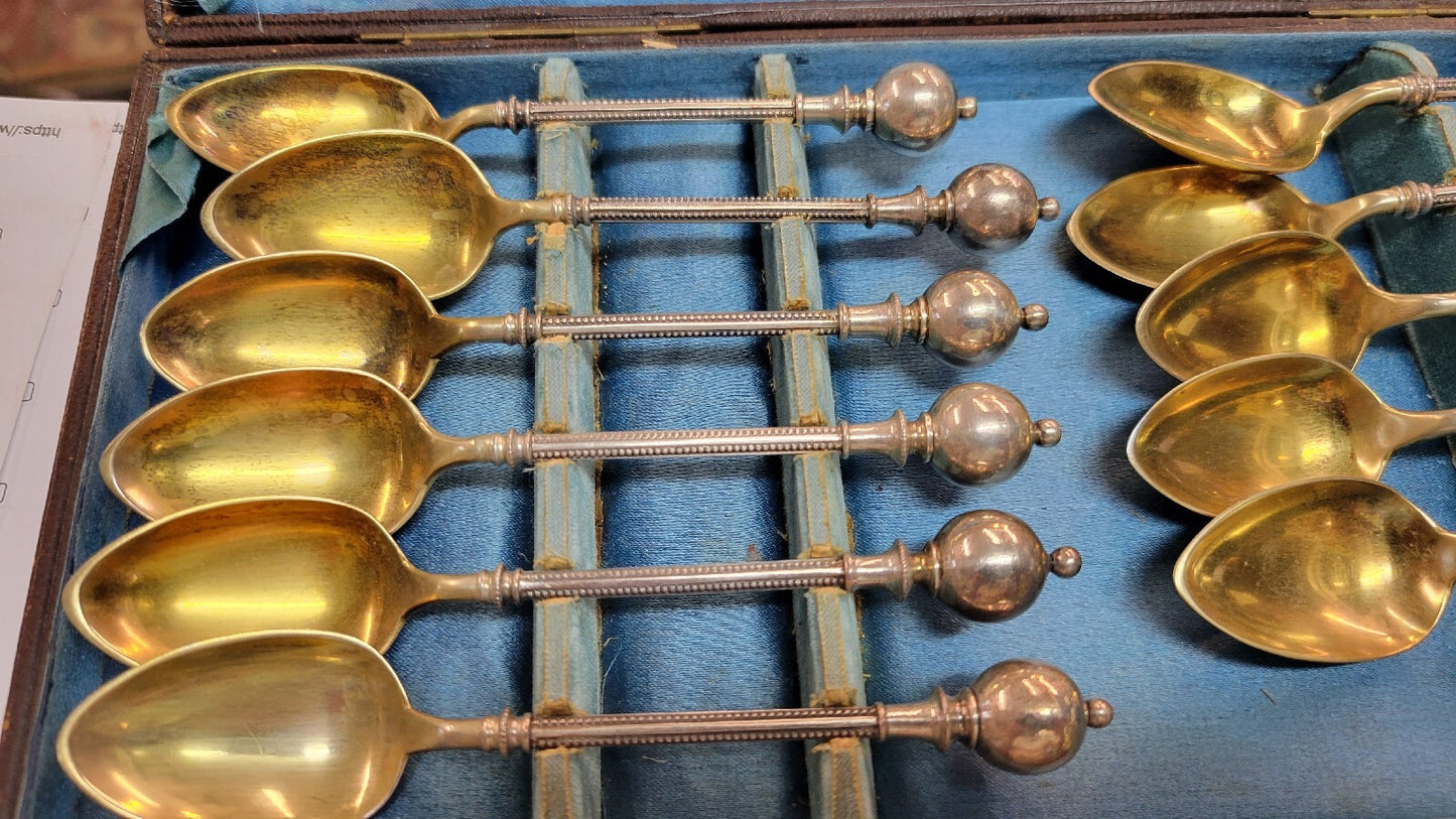 Ball End Demitasse Gilt spoons George Sharp Sterling Silver 1866 Tiffany