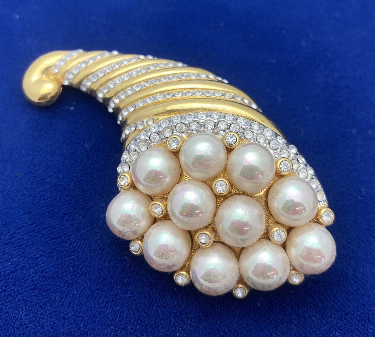 Beautiful Nolan Miller Glamour Collection Jewelry Pearl Gold Cornucopia Brooch