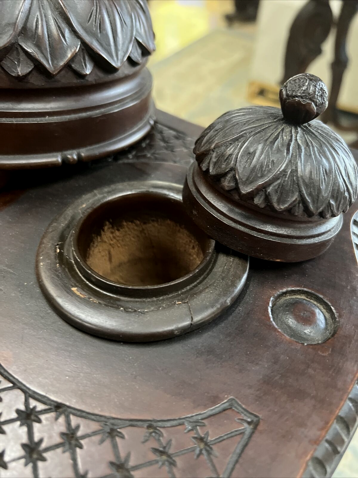 Antique German Carved Swivel Smoking Stand Black Forest Style Pipe Cigar Tobacco