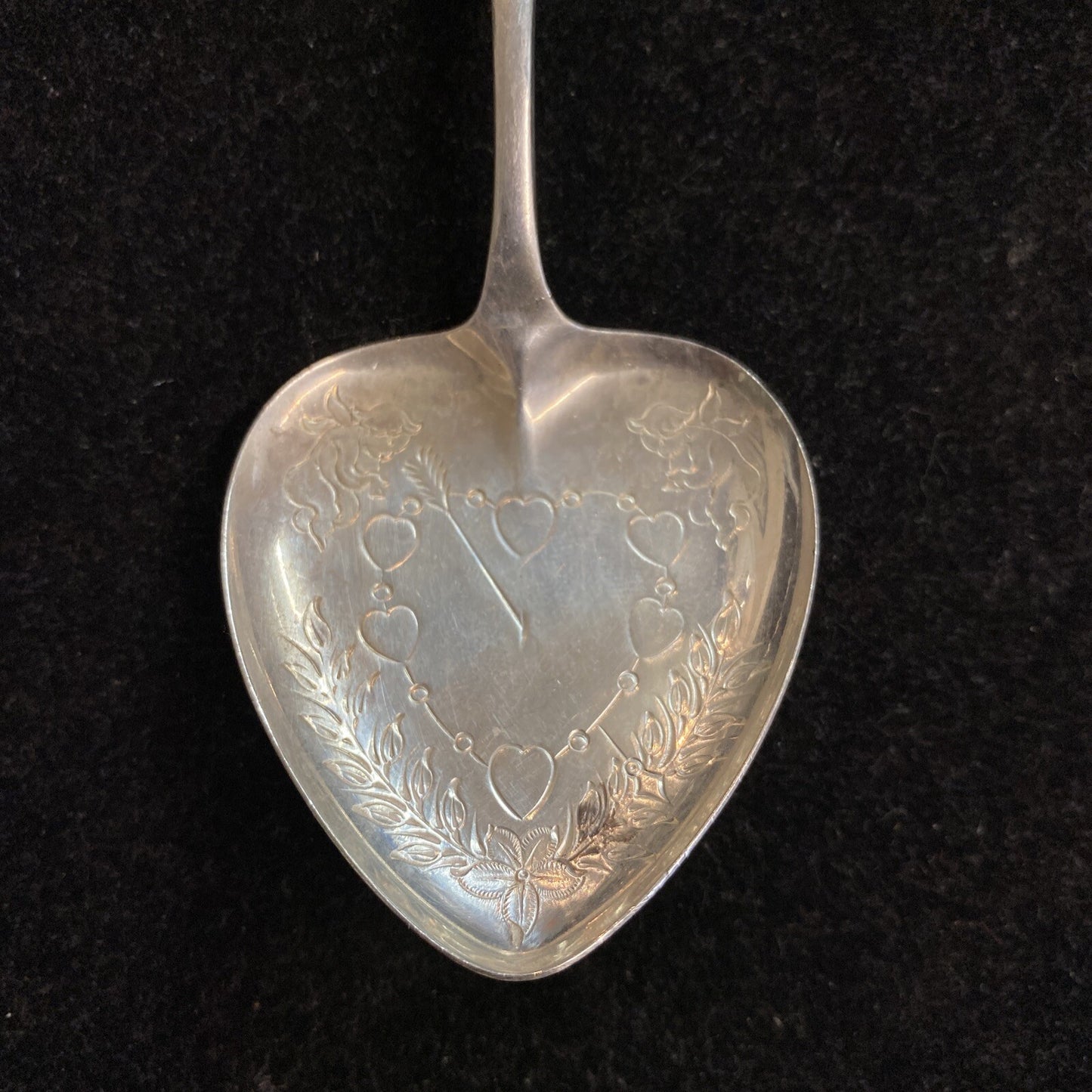 Antique 1892 Whiting Sterling Silver Heart Shaped Nut Spoon in Orleans Pattern