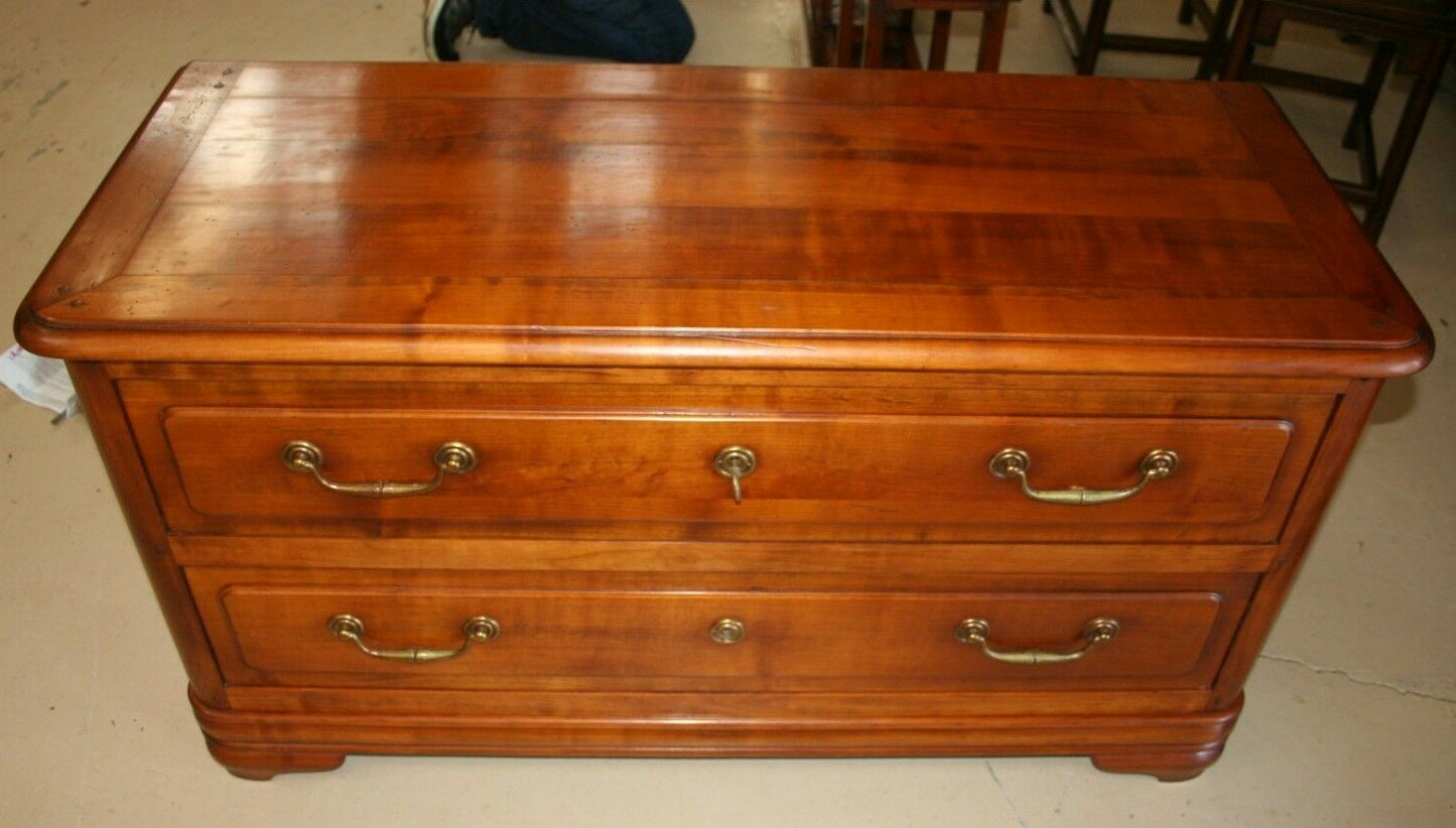 Antique French Provincial Louis Philippe Cherry Low Commode Chest of Drawers