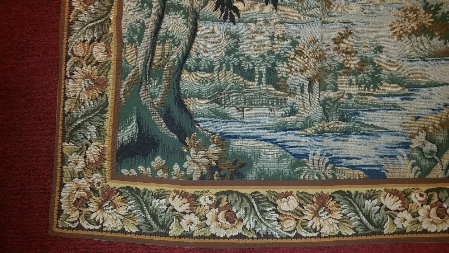 Tapestry Landscape with Bridge 35"x45" Foret de Marly Hunting Ground of Fr Kings