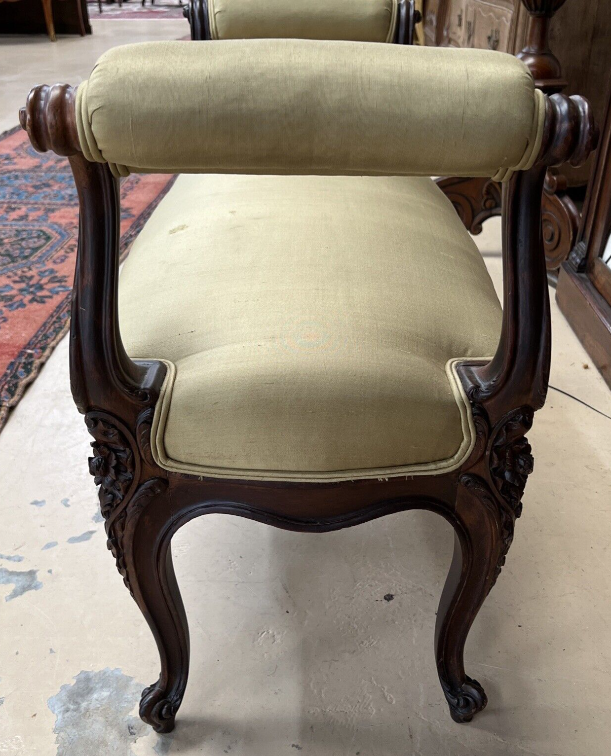 Antique French  Louis XVI Carved Wood Window Bench