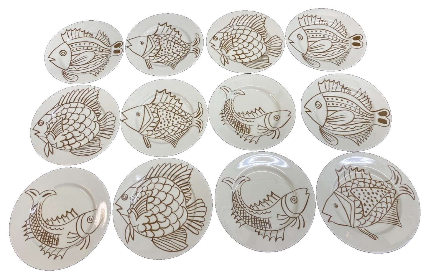 Fitz & Floyd 1976 Les Fish Brown 7 1/2" Salad Plate Set of 4 KM10