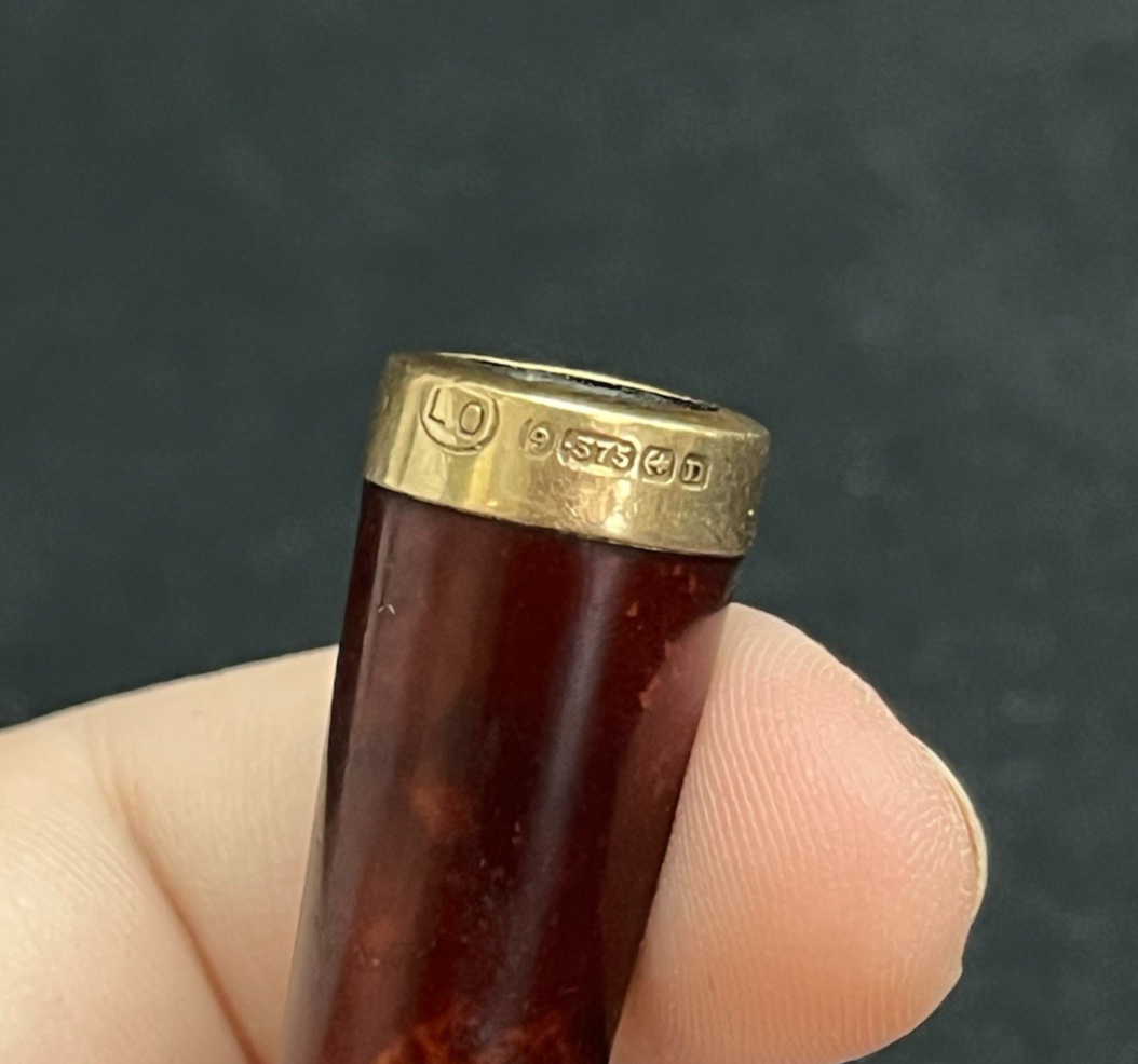 English Birmingham 1827 Briar Wood & 9k Gold Banded Cigarette Holder w/ Case