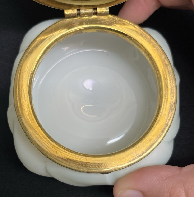 C.F. Monroe Co. Wave Crest Hand Painted Daisies Opal Glass Dresser Box