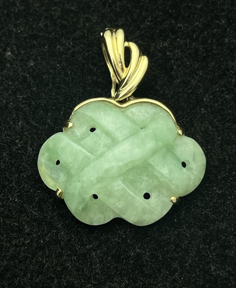 Estate 14K Yellow Gold Jade Weave Endless Infinity Knot Pendant 5.4g Hinged Bail