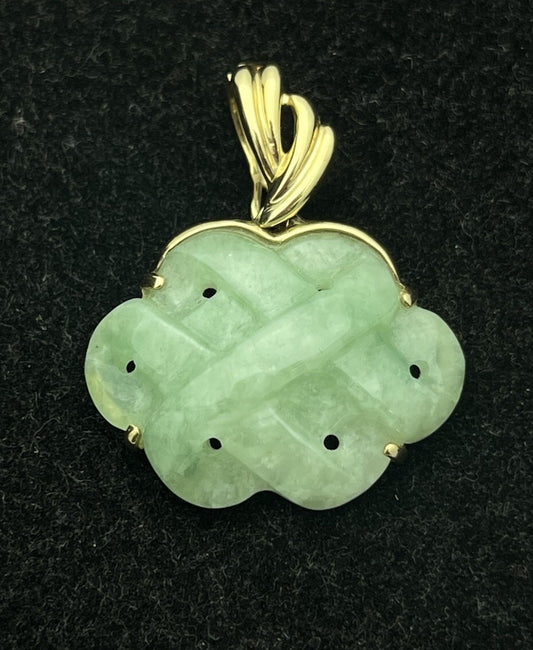 Estate 14K Yellow Gold Jade Weave Endless Infinity Knot Pendant 5.4g Hinged Bail