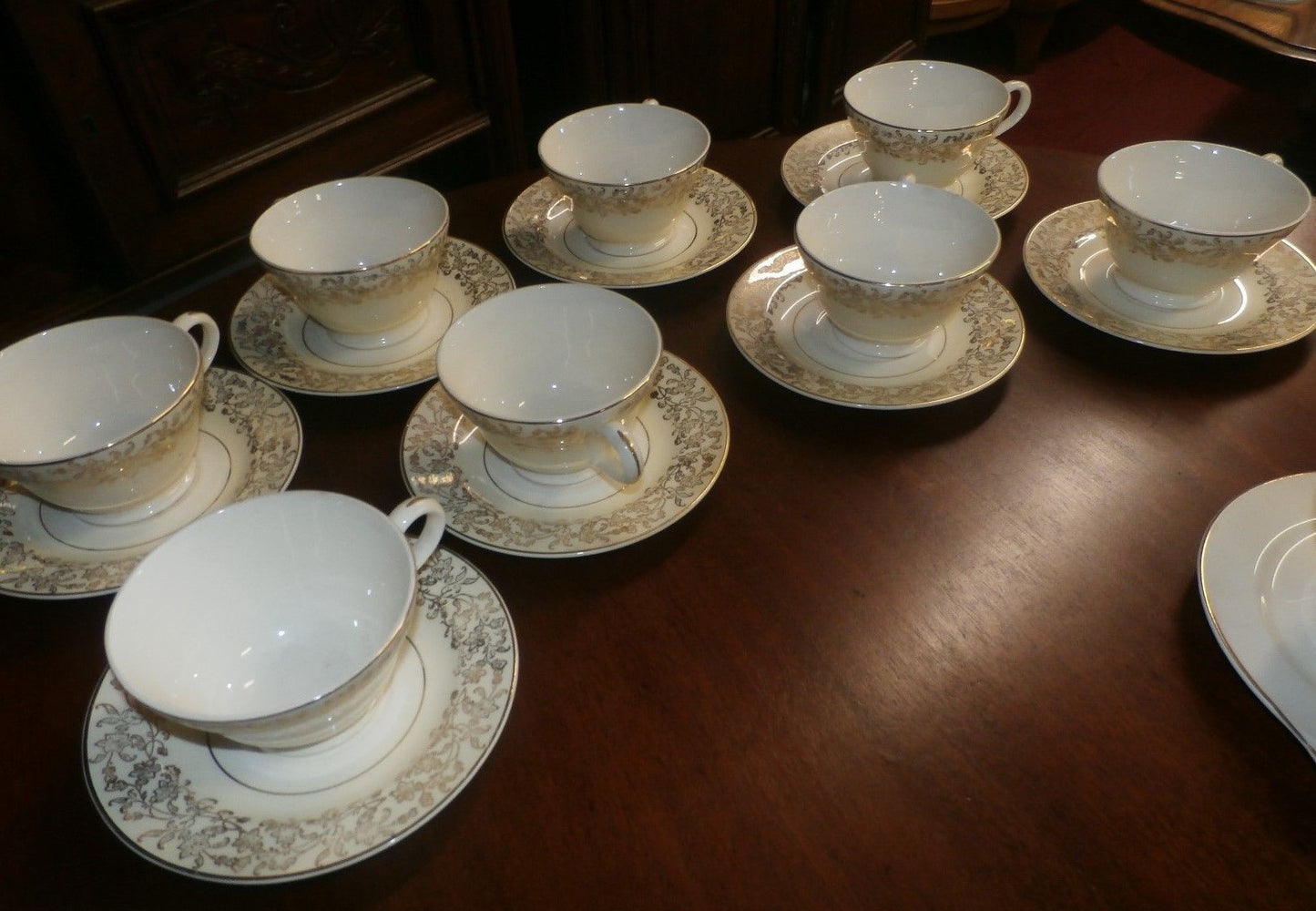 51 Pc. Edwin M Knowles Semi Vitreous Gold Floral China Set Service for 8 plus