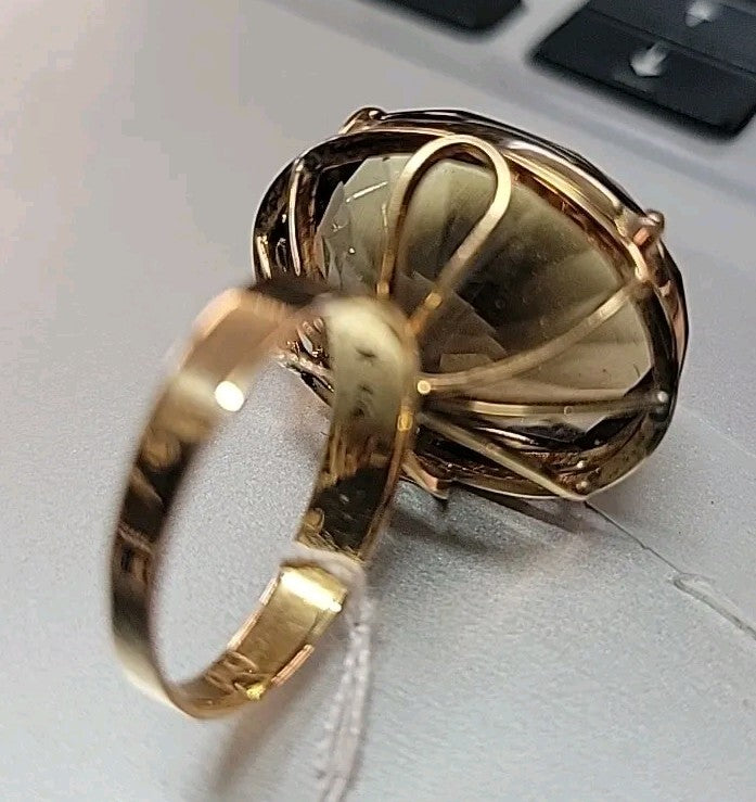 1960's 14K Yellow Gold Large Smoky Topaz Ring Size 6 9.4g