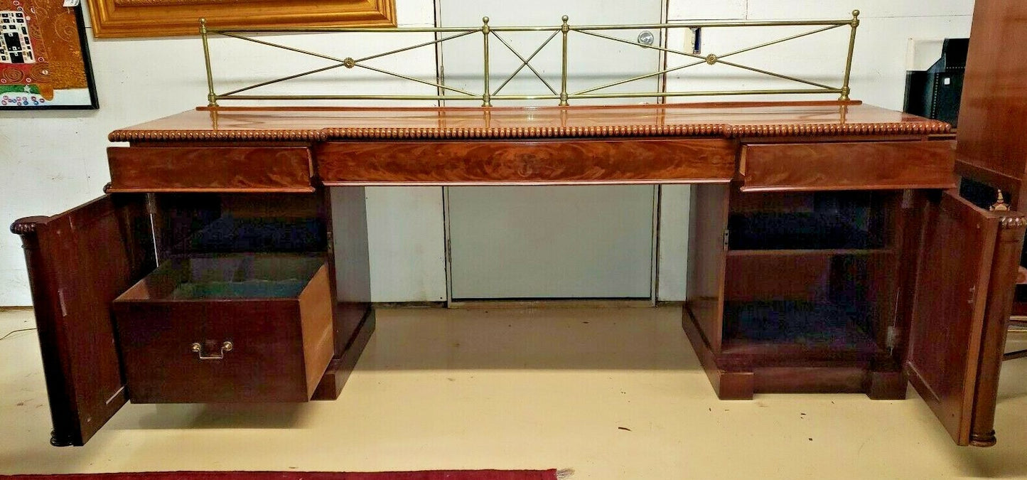 Antique English Mahogany Empire Server Buffet Sideboard Wine Cellarette 103"