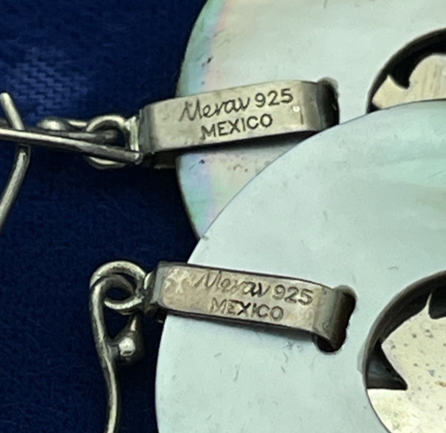 Merav Mexico Etched Sterling Silver & Mother of Pearl Dangle Earrings