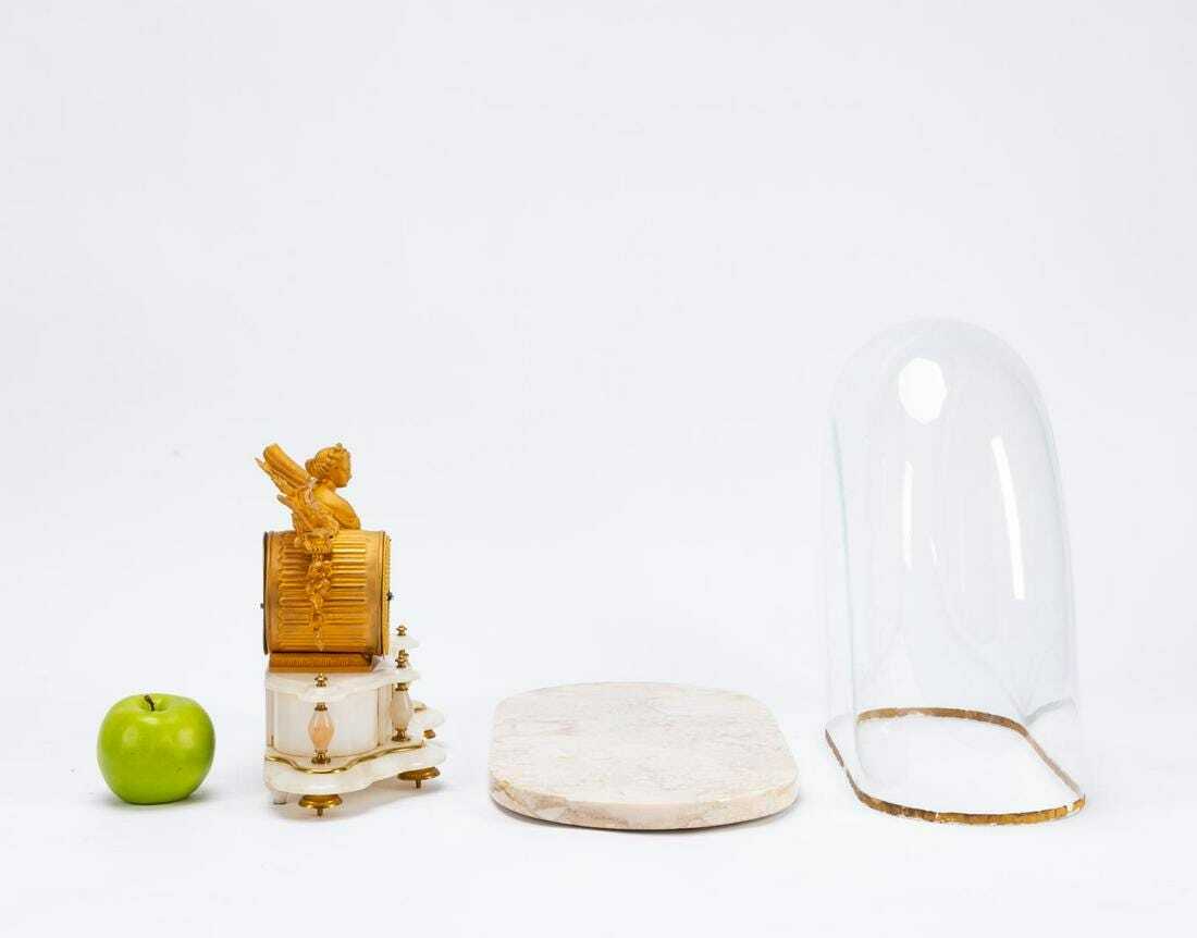 FRENCH FIGURAL GILT & ONYX GLASS DOME CLOCK 1875 Lenzkirch