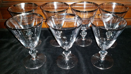 Glastonbury Lotus Brookmere Set of 7 Water Wine Glasses Platinum Trim