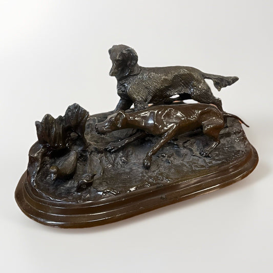 Signed Pierre-Jules PJ Mêne Bronze Hunting Hounds Dogs Duck Sculpture 16" PB10
