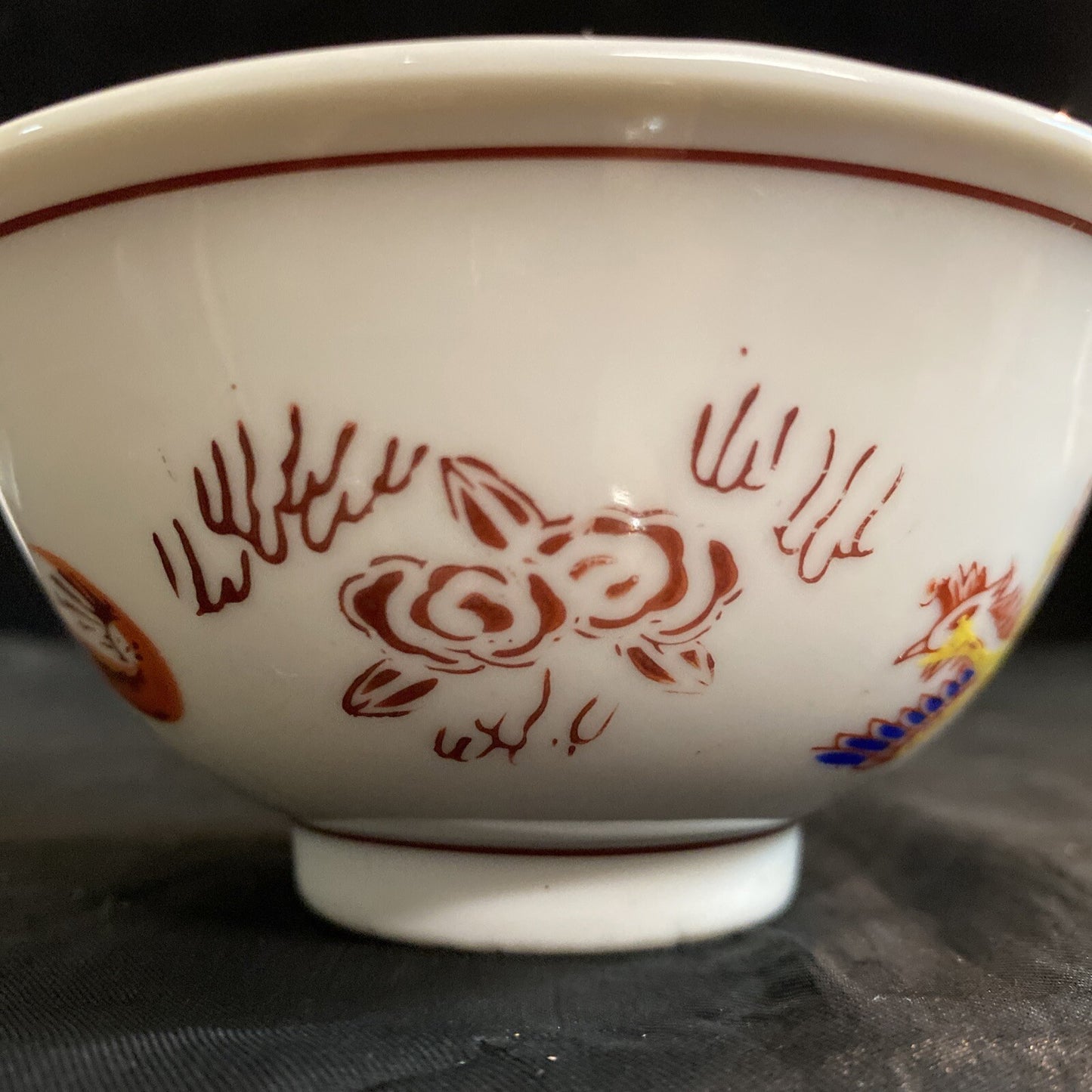 Japanese Saimin Porcelain Pheonix Dragon Key Design Rice/Noodle Bowl Set of 5