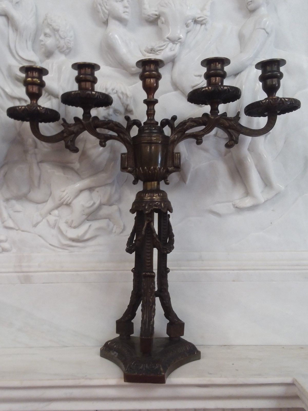 Pair Antique Bronze 5 light Candlesticks H 20" x W 18.5" Tripod Base Beautiful
