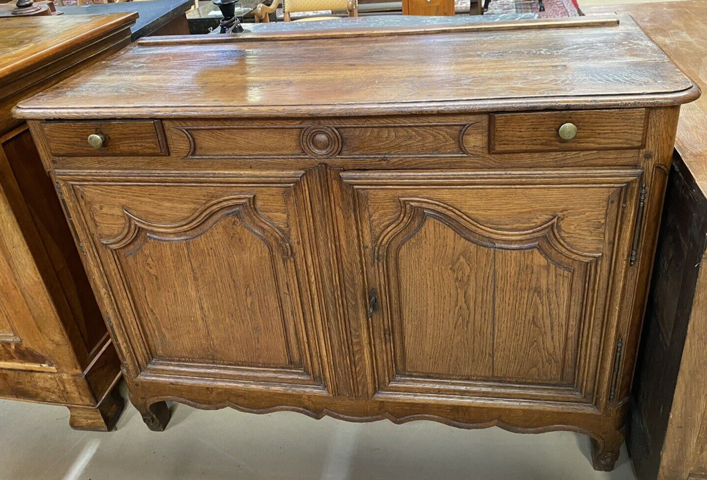 Antique French Oak Provincial Louis XV Carved Commode Chest Sideboard