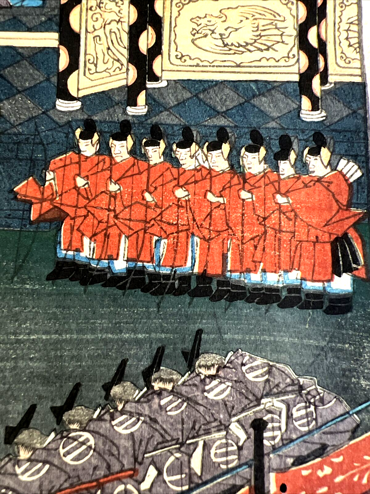 1863 ANTIQUE JAPANESE WOOD BLOCK PRINT by Kawanabe Kyosai