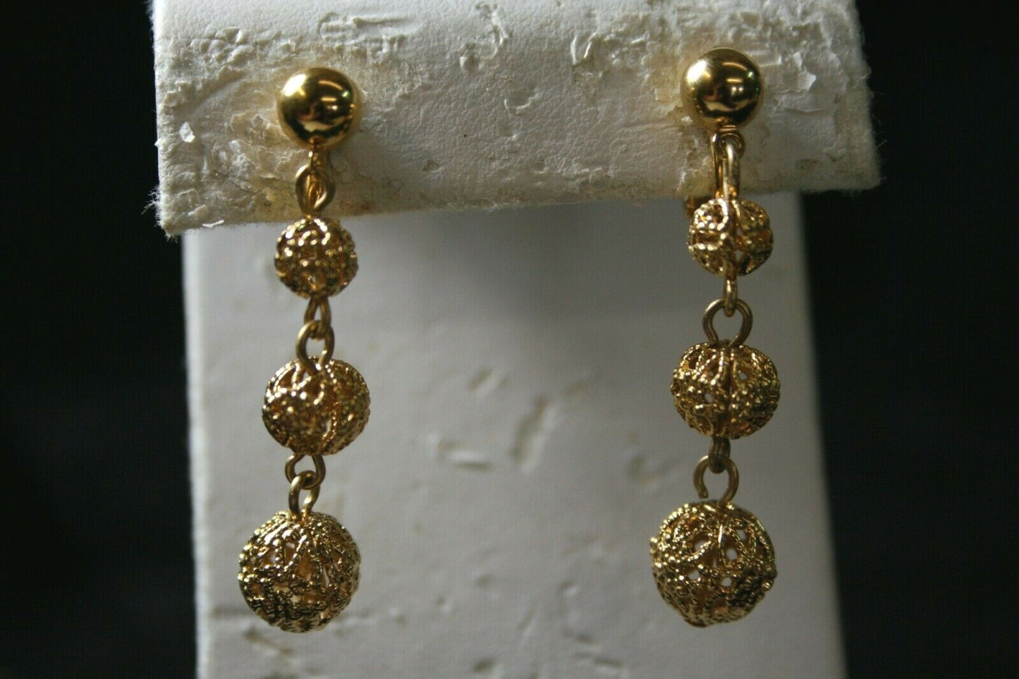 Two Pair  Vintage Trifari Gold Plated Clip Earrings Filigree Hoop & Dangles