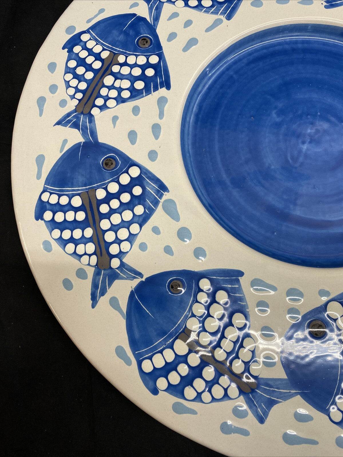 Val Demone Italy Blue & White Ceramic Fish Decorative Wall Platter KM7
