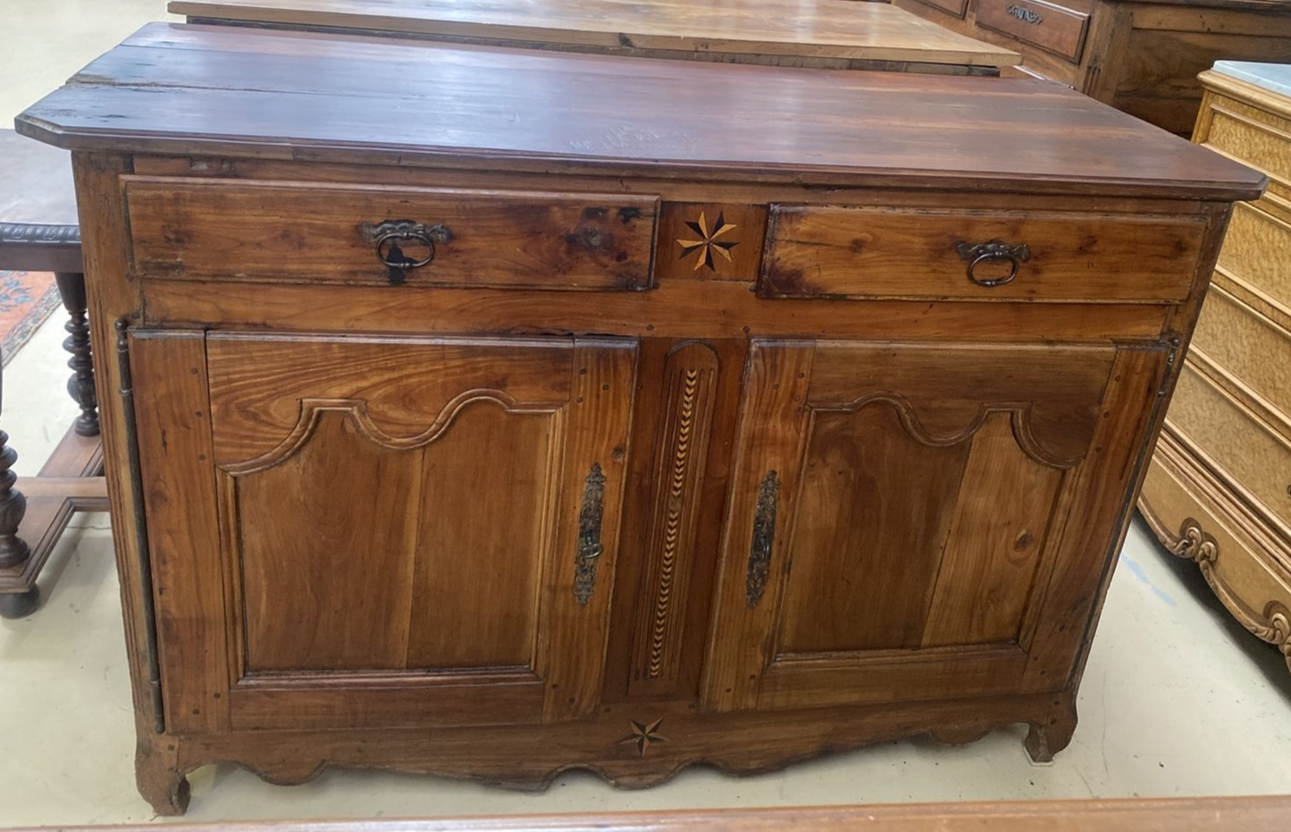 French Provincial Louis XV Inlaid Cherry Chest Commode Sideboard, 19th c. A11