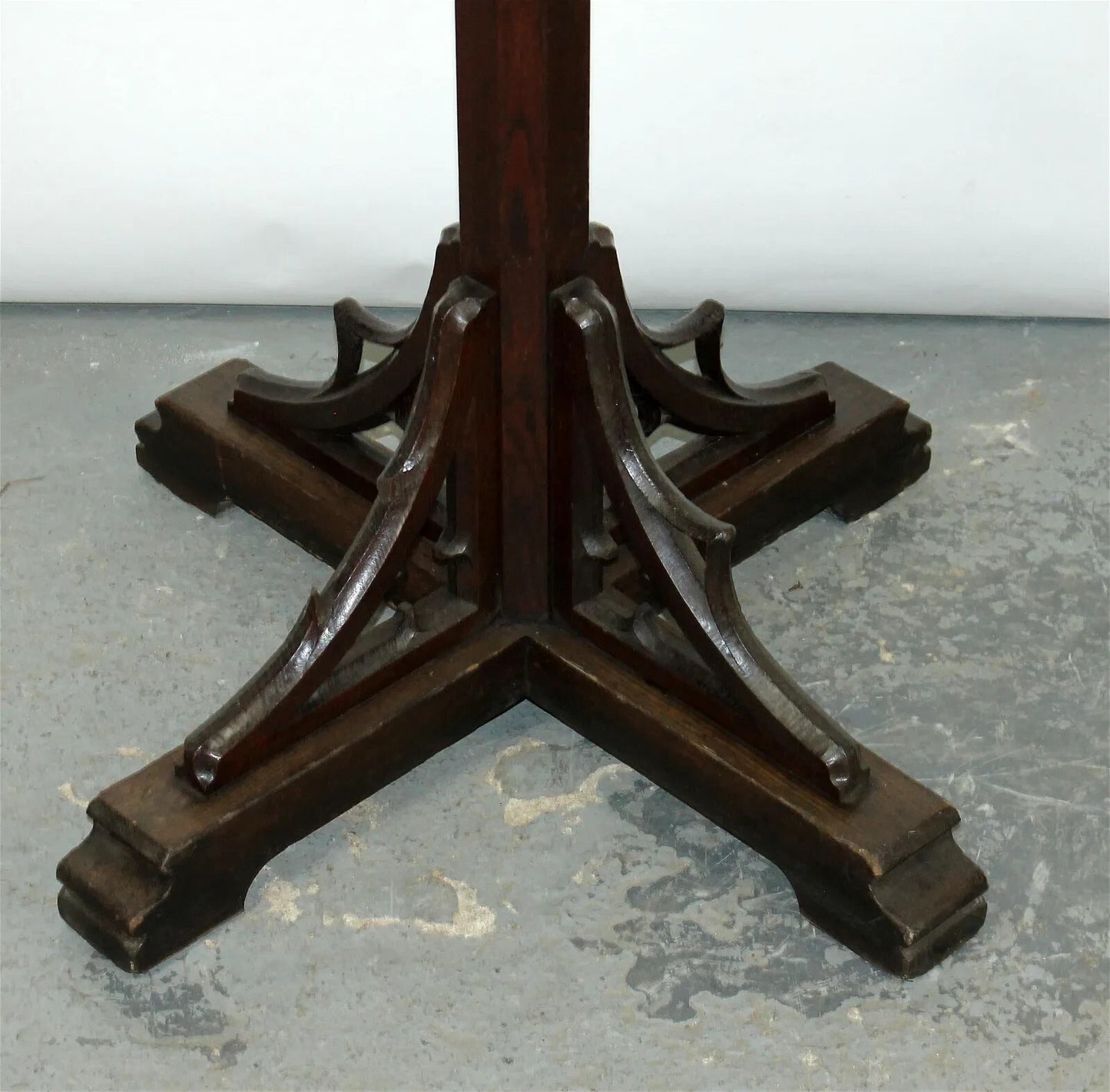 Antique French Gothic Revival Carved Oak Round Pedestal Rotating Coat Tree Rack