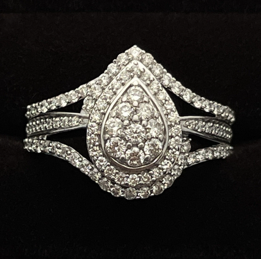 10k White Gold 1 CT TW Diamond Pear Shaped Ring 3.2g