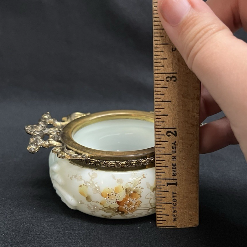 Signed C.F. Monroe Co. Wave Crest Hand Painted Opal Glass Open Pin/Trinket Dish