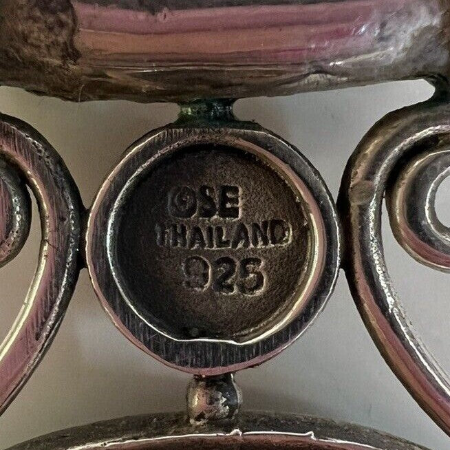 Sterling Silver Pendant Black Onyx w Red Cabochon marked DS 925